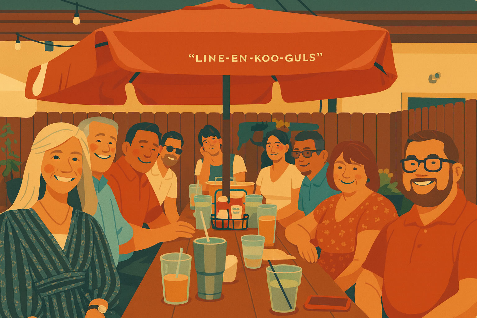 Animation of a midwest marketing agency team out to lunch.